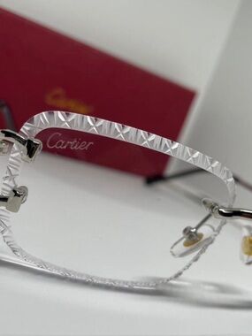 Cartier men's Clear Textured Rim Rimless Glasses with Silver Hardware